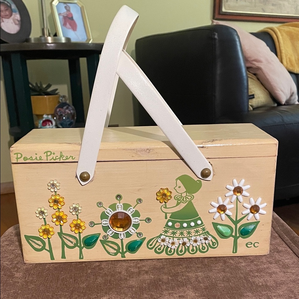 Enid Collins Vintage Floral Wooden “Posie Picker” Bag Collins of Texas